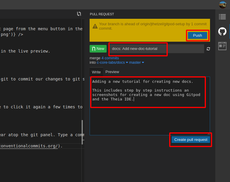 Gitpod create pull request